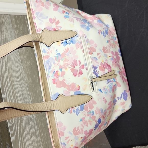 Nicole Miller new York floral pink white zipper tote bag - Picture 8 of 10